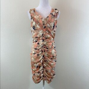 McGinn Orange Tan Ruched V-Neck Mini Dress Size 10